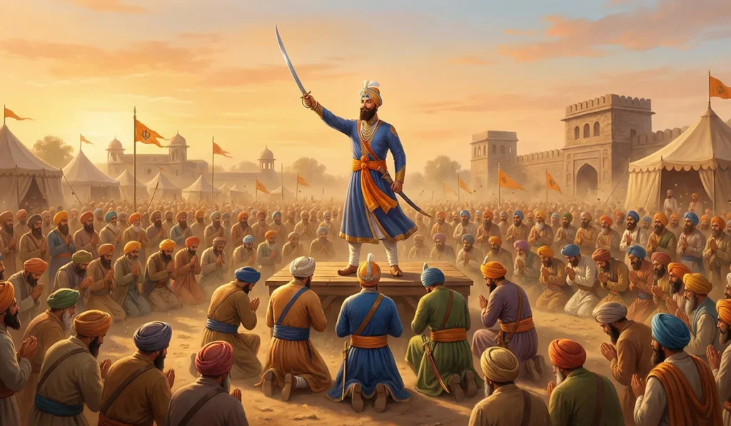Guru Ji was holding a naked sword