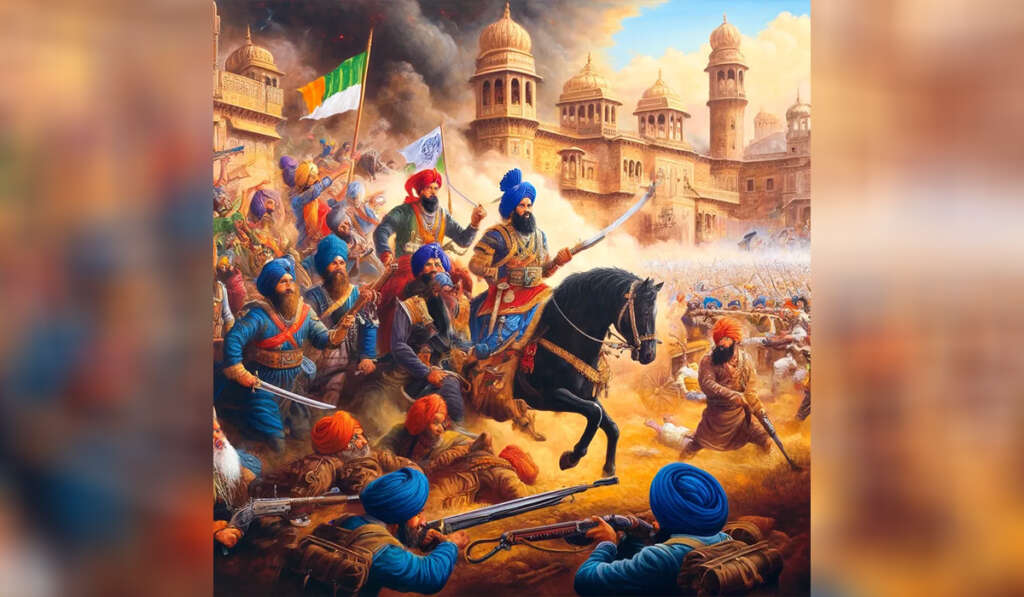 An AI generated image of the assault by the Sikhs