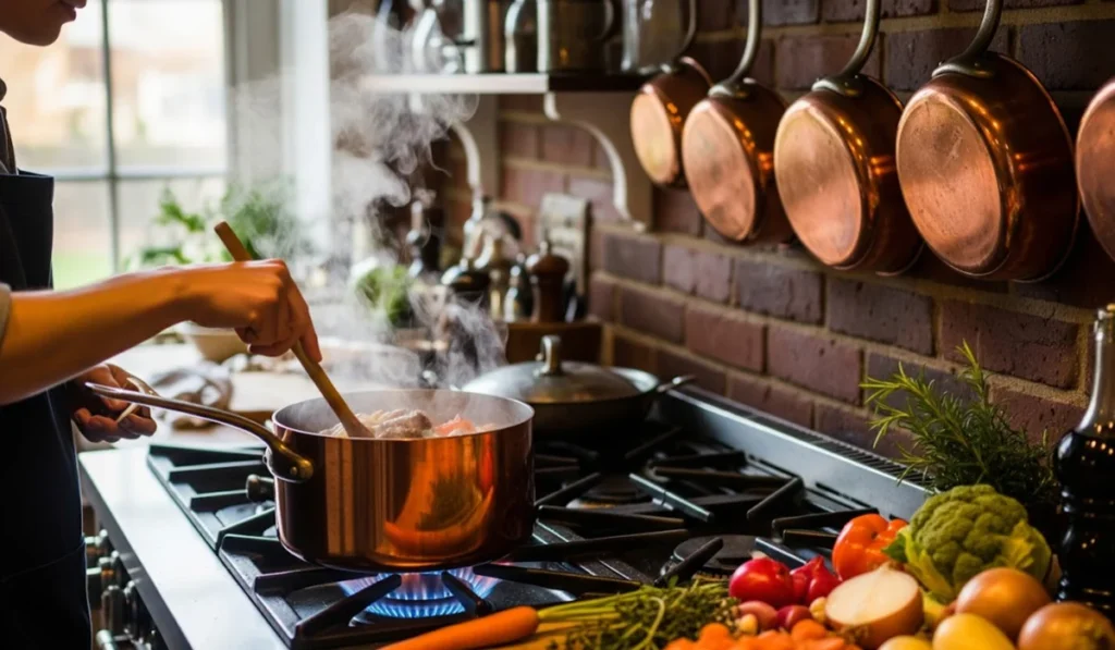 Cooking food in copper utensils